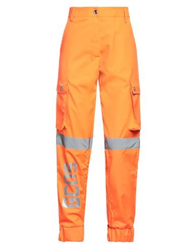 Gcds Woman Pants Orange Size S Polyester, Polyurethane, Glass, Acrylic, Cotton