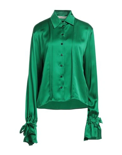 Maison Laponte Woman Shirt Green Size 8 Silk