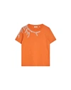 Sandro Woman T-shirt Orange Size 1 Cotton, Brass, Glass