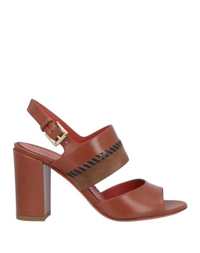 Santoni Woman Sandals Brown Size 10 Leather