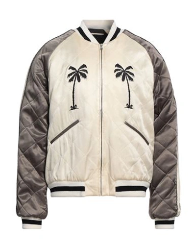 Palm Angels Man Jacket Cream Size L Cupro, Wool, Acrylic, Viscose, Cotton In White