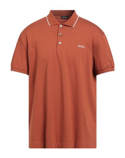 Zegna Man Polo Shirt Rust Size 46 Cotton, Elastane In Red
