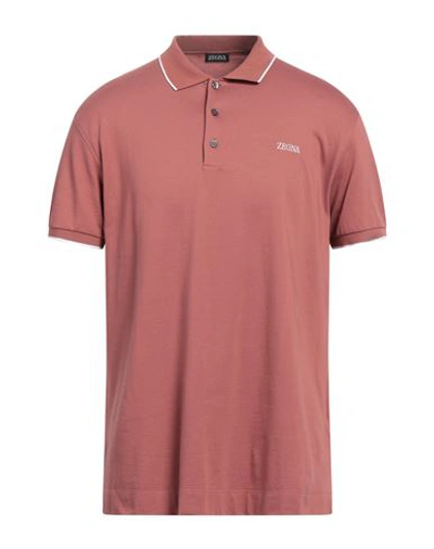 Zegna Man Polo Shirt Pastel Pink Size 44 Cotton, Elastane