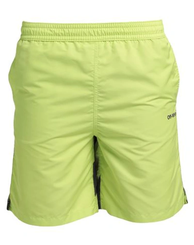 Off-white Man Swim Trunks Acid Green Size L Polyester In Green