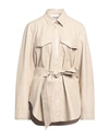 Nanushka Faux Leather Artha Overshirt With Belt In Beige