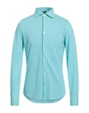Fedeli Man Shirt Turquoise Size 52 Cotton In Blue