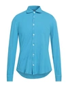 Fedeli Man Shirt Azure Size 52 Cotton In Blue