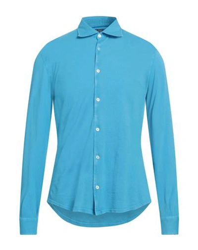 Fedeli Man Shirt Azure Size 52 Cotton In Blue