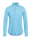 Fedeli Man Shirt Sky Blue Size 52 Cotton