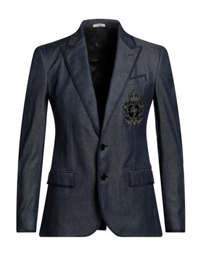 Dolce & Gabbana Man Blazer Blue Size 38 Cotton, Silk, Elastane, Brass, Viscose