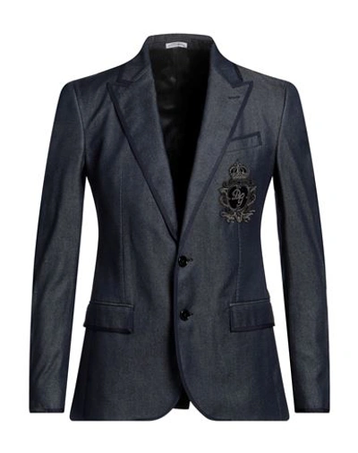 Dolce & Gabbana Man Blazer Blue Size 36 Cotton, Silk, Elastane, Brass, Viscose