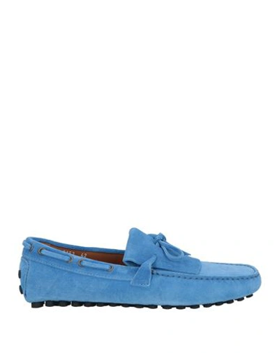 Doucal's Man Loafers Azure Size 9 Leather In Blue
