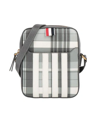 Thom Browne Man Cross-body Bag Grey Size - Leather, Polyurethane Coated In Gray