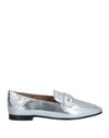 Emporio Armani Woman Loafers Silver Size 10.5 Leather