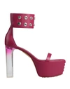 Rick Owens Embellished Leather Platform Sandals In Magenta