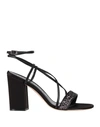 Lella Baldi Woman Sandals Black Size 8 Leather, Textile Fibers In Black