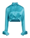 Woera Woman Shirt Turquoise Size 2 Silk In Blue