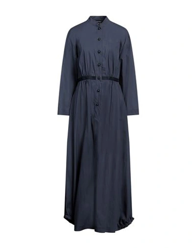 Emporio Armani Woman Maxi Dress Slate Blue Size 10 Cotton, Polyester