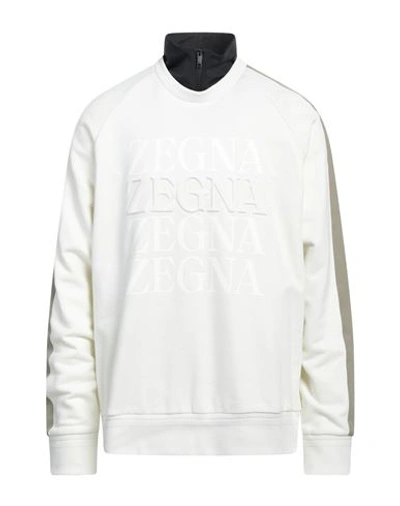 Zegna Man Sweatshirt Ivory Size Xl Cotton, Polyamide, Elastane In White
