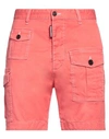 DSQUARED2 DSQUARED2 MAN SHORTS & BERMUDA SHORTS CORAL SIZE 32 COTTON, ELASTANE