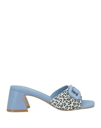Jeannot Woman Sandals Sky Blue Size 8 Leather, Metal