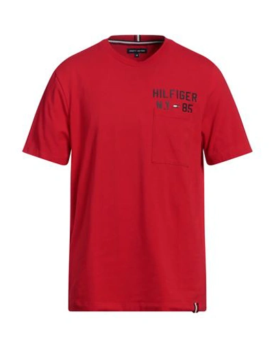 Tommy Hilfiger Man T-shirt Red Size L Cotton, Elastane