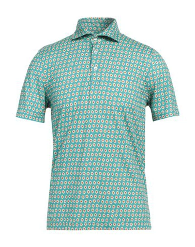 Fedeli Man Polo Shirt Turquoise Size 40 Cotton In Blue