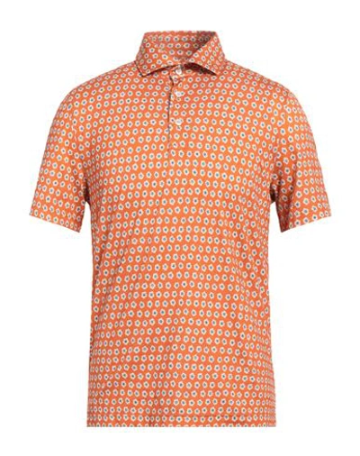 Fedeli Man Polo Shirt Orange Size 42 Cotton