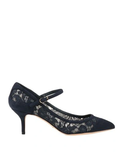 Dolce & Gabbana Woman Pumps Midnight Blue Size 6 Viscose, Cotton, Goat Skin, Polyamide In Navy Blue