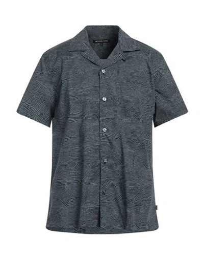 Michael Kors Mens Man Shirt Navy Blue Size L Cotton, Elastane