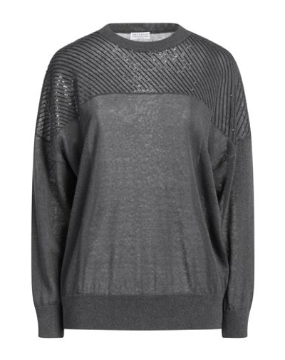 Brunello Cucinelli Woman Sweater Lead Size Xxl Linen, Polyamide, Polyester In Grey