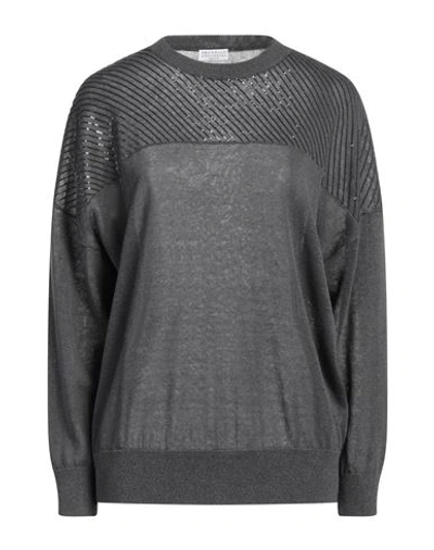 Brunello Cucinelli Woman Sweater Lead Size L Linen, Polyamide, Polyester In Grey