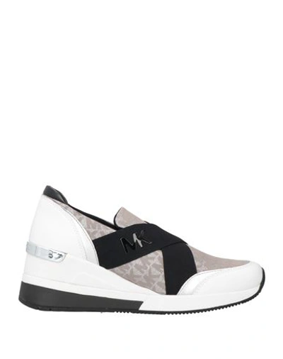 Michael Michael Kors Woman Sneakers Silver Size 6 Soft Leather, Textile Fibers
