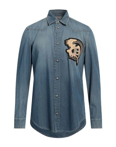 Balmain Man Denim Shirt Blue Size 15 ½ Cotton, Wool