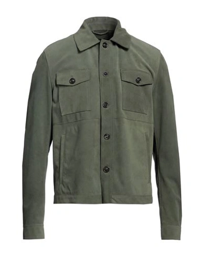 Lardini Man Jacket Military Green Size 44 Cow Leather