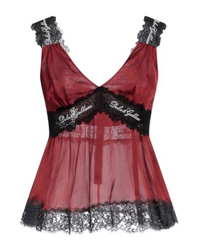 Dolce & Gabbana Woman Top Burgundy Size 8 Silk, Cotton, Polyamide In Red