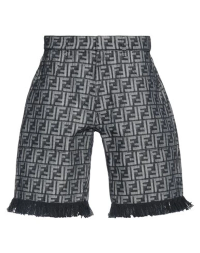Fendi Men Ff Denim Bermuda Shorts In Gray