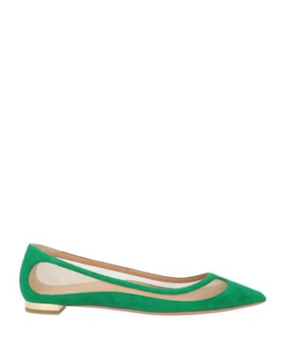 Aquazzura Woman Ballet Flats Green Size 7 Leather, Textile Fibers