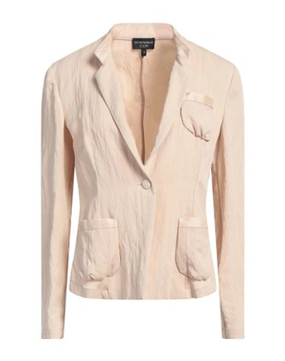 Emporio Armani Woman Blazer Beige Size 12 Lyocell, Polyamide