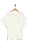 CHELSEA AND THEODORE RUFFLE SLEEVE NOTCH NECK TOP