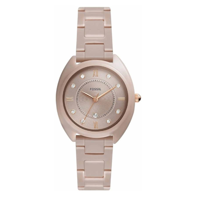 Fossil Women's Gabby Three-hand Date, Salted Caramel Ceramic And Stainless Steel Watch In Brown / Gold Tone / Rose / Rose Gold Tone