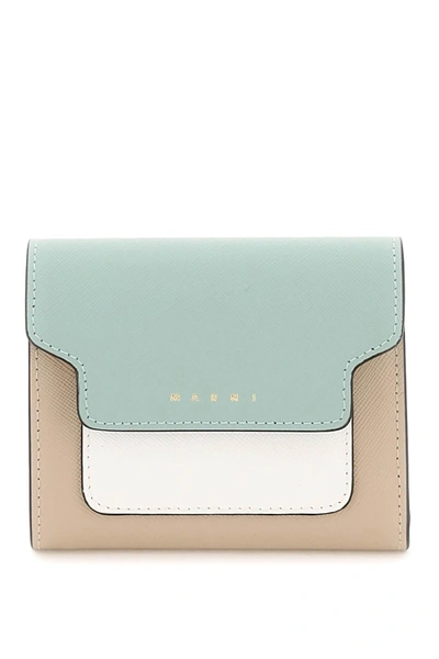 Marni Bi Fold Wallet With Flap In Beige,white,green