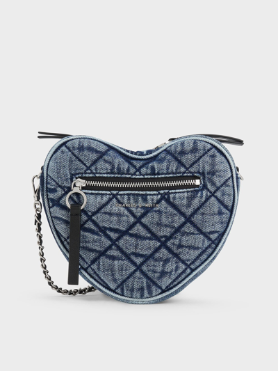 Charles & Keith Philomena Denim Quilted Chain-handle Bag In Denim Blue