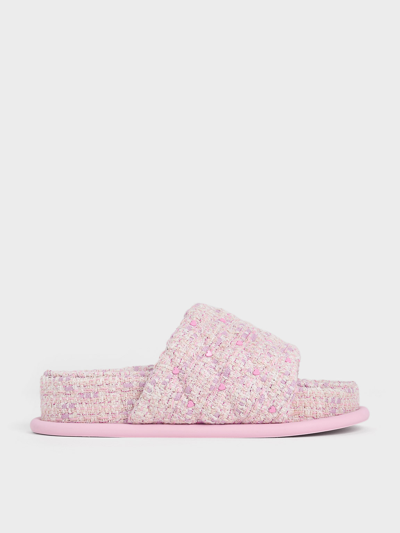 Charles & Keith Dahlia Tweed Quilted Heart-print Sandals In Pink