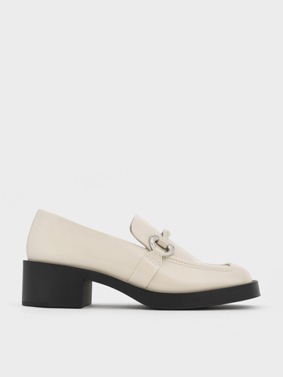 Charles & Keith Catelaya Metallic Accent Loafer Pumps In Chalk