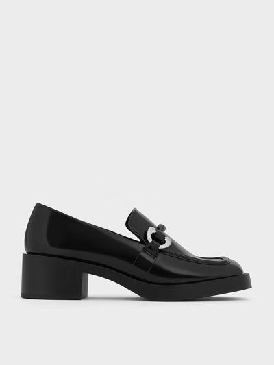 Charles & Keith Catelaya Metallic Accent Loafer Pumps In Black Box