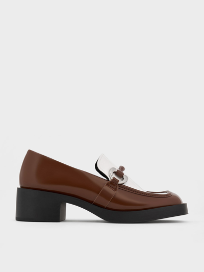 Charles & Keith Catelaya Two-tone Metallic Accent Loafer Pumps In Dark Brown
