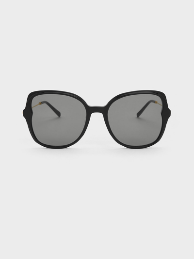 Charles & Keith Oversized Recycled Acetate Butterfly Sunglasses In Black