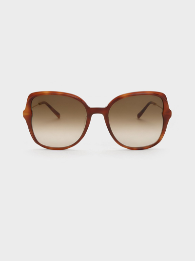 Charles & Keith Oversized Tortoiseshell Recycled Acetate Butterfly Sunglasses In T. Shell