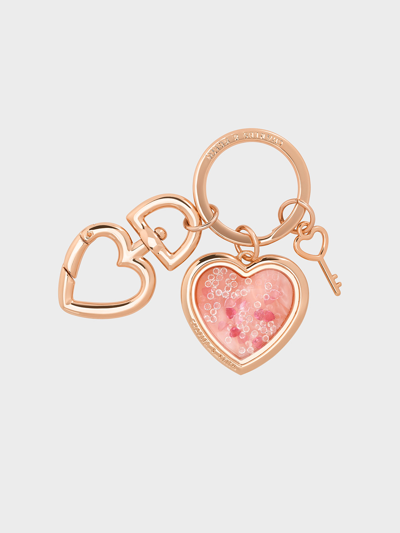 Charles & Keith Heart Lock Crystal Keychain In Rose Gold